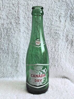 Vintage 8" Green Glass Canada Dry Ginger Ale Bottle & MMs in As Seen Condition!!